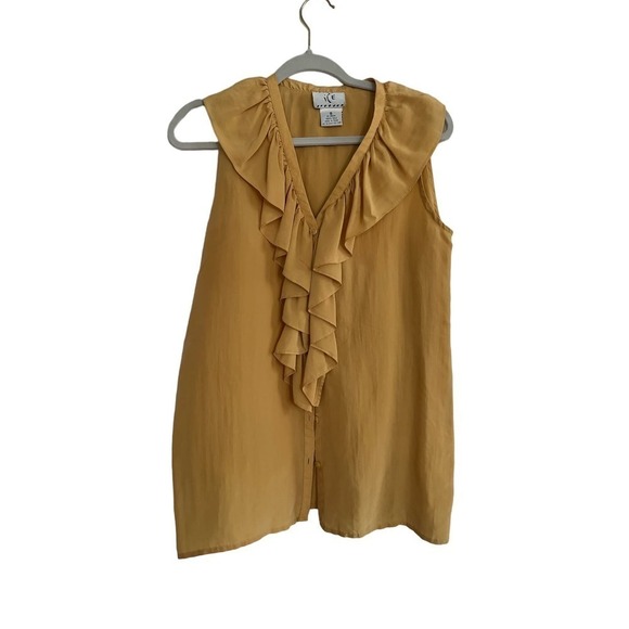 Vintage Tops - Vintage Silk Sleeveless Blouse Size Small Yellow Ruffle